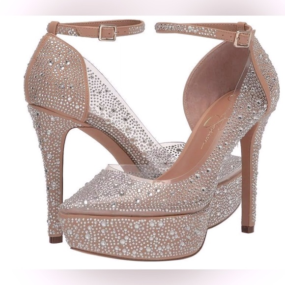Jessica Simpson Shoes - Jessica Simpson Ormanda Embellished Platform Pumps. Beige 4-3/4" heel. Sz 6.5